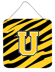 Initial Tiger Stripe - Black Gold  Wall or Door Hanging Prints (Color: U, size: 6 x 6)