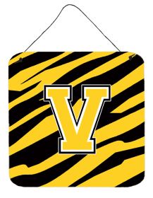 Initial Tiger Stripe - Black Gold  Wall or Door Hanging Prints (Color: V, size: 6 x 6)