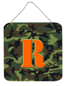 Monogram - Camo Green Wall or Door Hanging Prints (Color: R, size: 6 x 6)
