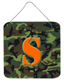 Monogram - Camo Green Wall or Door Hanging Prints (Color: S, size: 6 x 6)