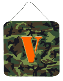 Monogram - Camo Green Wall or Door Hanging Prints (Color: V, size: 6 x 6)