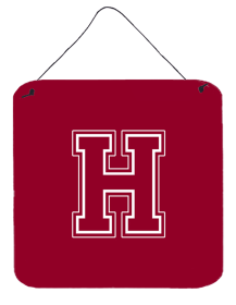 Initial Monogram - Maroon and White Wall or Door Hanging Prints (Color: H, size: 6 x 6)