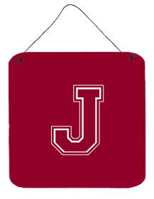 Initial Monogram - Maroon and White Wall or Door Hanging Prints (Color: J, size: 6 x 6)