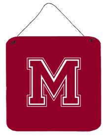 Initial Monogram - Maroon and White Wall or Door Hanging Prints (Color: M, size: 6 x 6)