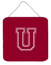 Initial Monogram - Maroon and White Wall or Door Hanging Prints (Color: U, size: 6 x 6)