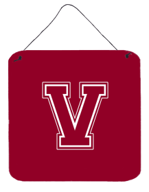 Initial Monogram - Maroon and White Wall or Door Hanging Prints (Color: V, size: 6 x 6)