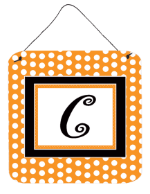 Initial Monogram - Orange Polkadots Wall or Door Hanging Prints (Color: C, size: 6 x 6)