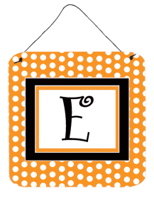 Initial Monogram - Orange Polkadots Wall or Door Hanging Prints (Color: E, size: 6 x 6)