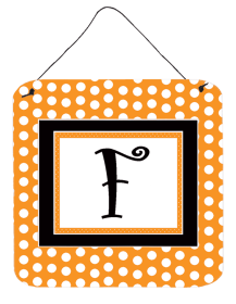 Initial Monogram - Orange Polkadots Wall or Door Hanging Prints (Color: F, size: 6 x 6)