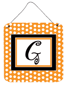 Initial Monogram - Orange Polkadots Wall or Door Hanging Prints (Color: G, size: 6 x 6)