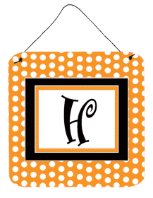 Initial Monogram - Orange Polkadots Wall or Door Hanging Prints (Color: H, size: 6 x 6)