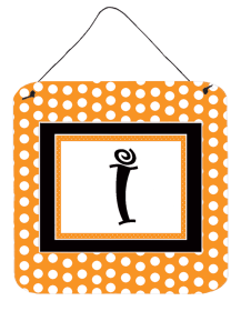 Initial Monogram - Orange Polkadots Wall or Door Hanging Prints (Color: I, size: 6 x 6)
