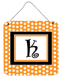 Initial Monogram - Orange Polkadots Wall or Door Hanging Prints (Color: K, size: 6 x 6)