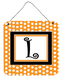 Initial Monogram - Orange Polkadots Wall or Door Hanging Prints (Color: L, size: 6 x 6)
