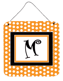 Initial Monogram - Orange Polkadots Wall or Door Hanging Prints (Color: M, size: 6 x 6)