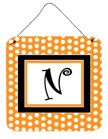 Initial Monogram - Orange Polkadots Wall or Door Hanging Prints (Color: N, size: 6 x 6)