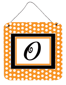 Initial Monogram - Orange Polkadots Wall or Door Hanging Prints (Color: O, size: 6 x 6)