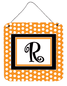 Initial Monogram - Orange Polkadots Wall or Door Hanging Prints (Color: R, size: 6 x 6)