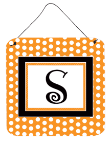 Initial Monogram - Orange Polkadots Wall or Door Hanging Prints (Color: S, size: 6 x 6)