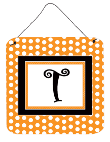 Initial Monogram - Orange Polkadots Wall or Door Hanging Prints (Color: T, size: 6 x 6)
