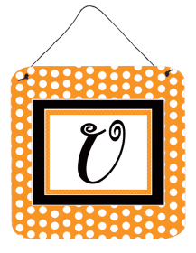 Initial Monogram - Orange Polkadots Wall or Door Hanging Prints (Color: U, size: 6 x 6)