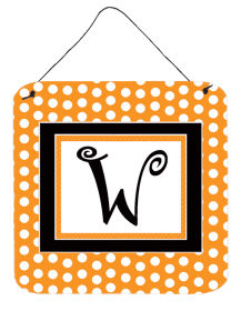Initial Monogram - Orange Polkadots Wall or Door Hanging Prints (Color: W, size: 6 x 6)