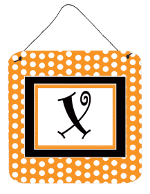 Initial Monogram - Orange Polkadots Wall or Door Hanging Prints (Color: X, size: 6 x 6)