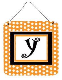 Initial Monogram - Orange Polkadots Wall or Door Hanging Prints (Color: Y, size: 6 x 6)