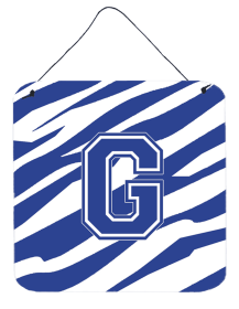 Initial Tiger Stripe Blue and White Wall or Door Hanging Prints (Color: F, size: 6 x 6)