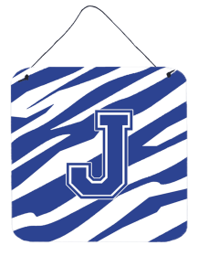 Initial Tiger Stripe Blue and White Wall or Door Hanging Prints (Color: I, size: 6 x 6)