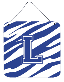 Initial Tiger Stripe Blue and White Wall or Door Hanging Prints (Color: K, size: 6 x 6)