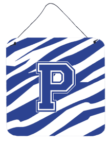 Initial Tiger Stripe Blue and White Wall or Door Hanging Prints (Color: O, size: 6 x 6)