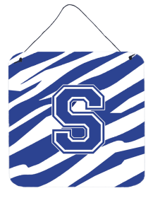 Initial Tiger Stripe Blue and White Wall or Door Hanging Prints (Color: R, size: 6 x 6)