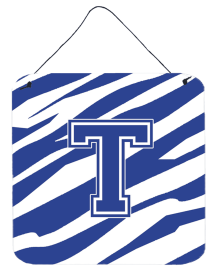 Initial Tiger Stripe Blue and White Wall or Door Hanging Prints (Color: S, size: 6 x 6)