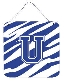 Initial Tiger Stripe Blue and White Wall or Door Hanging Prints (Color: T, size: 6 x 6)