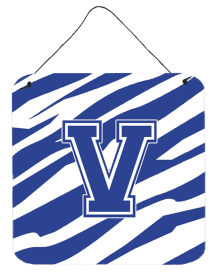 Initial Tiger Stripe Blue and White Wall or Door Hanging Prints (Color: U, size: 6 x 6)