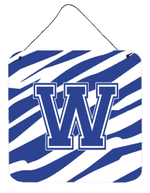 Initial Tiger Stripe Blue and White Wall or Door Hanging Prints (Color: V, size: 6 x 6)