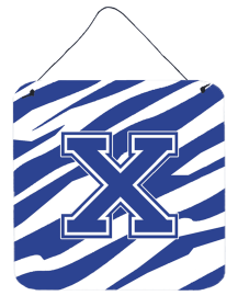 Initial Tiger Stripe Blue and White Wall or Door Hanging Prints (Color: W, size: 6 x 6)