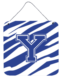 Initial Tiger Stripe Blue and White Wall or Door Hanging Prints (Color: X, size: 6 x 6)