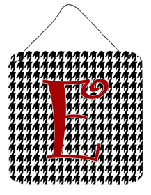Initial Monogram - Houndstooth Black Wall or Door Hanging Prints (Color: E, size: 6 x 6)
