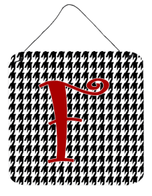 Initial Monogram - Houndstooth Black Wall or Door Hanging Prints (Color: F, size: 6 x 6)