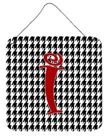 Initial Monogram - Houndstooth Black Wall or Door Hanging Prints (Color: I, size: 6 x 6)