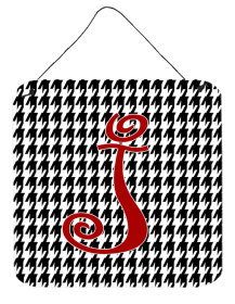 Initial Monogram - Houndstooth Black Wall or Door Hanging Prints (Color: J, size: 6 x 6)