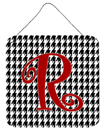 Initial Monogram - Houndstooth Black Wall or Door Hanging Prints (Color: R, size: 6 x 6)