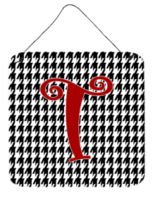 Initial Monogram - Houndstooth Black Wall or Door Hanging Prints (Color: T, size: 6 x 6)