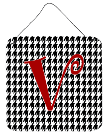 Initial Monogram - Houndstooth Black Wall or Door Hanging Prints (Color: V, size: 6 x 6)