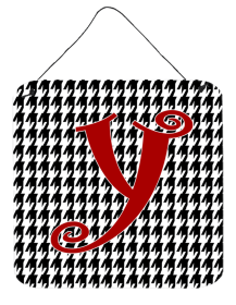 Initial Monogram - Houndstooth Black Wall or Door Hanging Prints (Color: Y, size: 6 x 6)