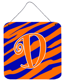 Initial Tiger Stripe Blue and Orange Wall or Door Hanging Prints (Color: D, size: 6 x 6)
