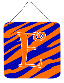 Initial Tiger Stripe Blue and Orange Wall or Door Hanging Prints (Color: E, size: 6 x 6)
