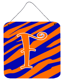 Initial Tiger Stripe Blue and Orange Wall or Door Hanging Prints (Color: F, size: 6 x 6)